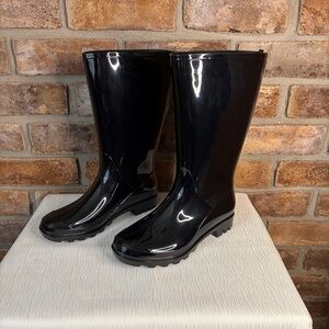 Time and Tru Glossy Black Women's Rain Boots